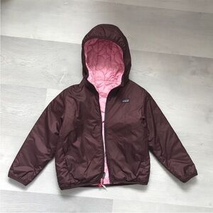 PATAGONIA GIRLS NANO PUFFER REVERSIBLE JACKET BROWN PINK LARGE